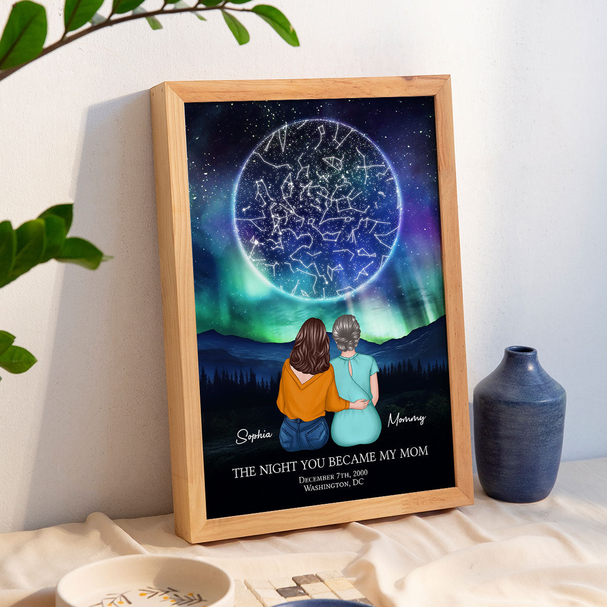 The Night You Became My Mom Embracing Mother Daughter Personalized Poster, Custom Star Map, Capture the Precious Moment, Gift, Constellation Print, Real Astronomical Data