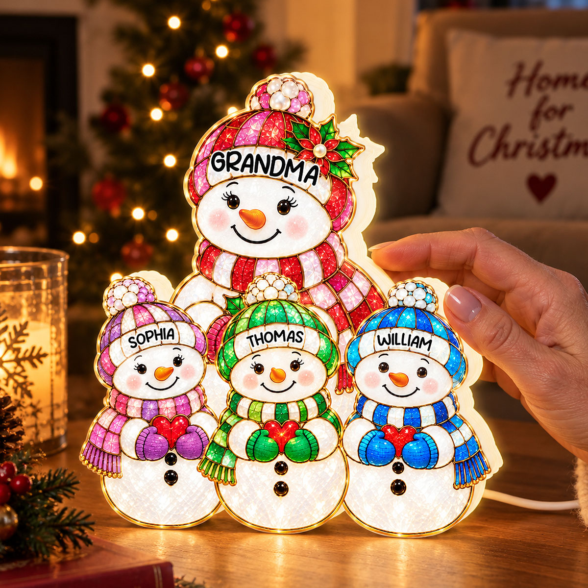 Cute Snowman Grandma Grandpa & Grandkids 2D Flat Printed - Personalized Light Box - Christmas Decor For Family, Grandma, Grandpa