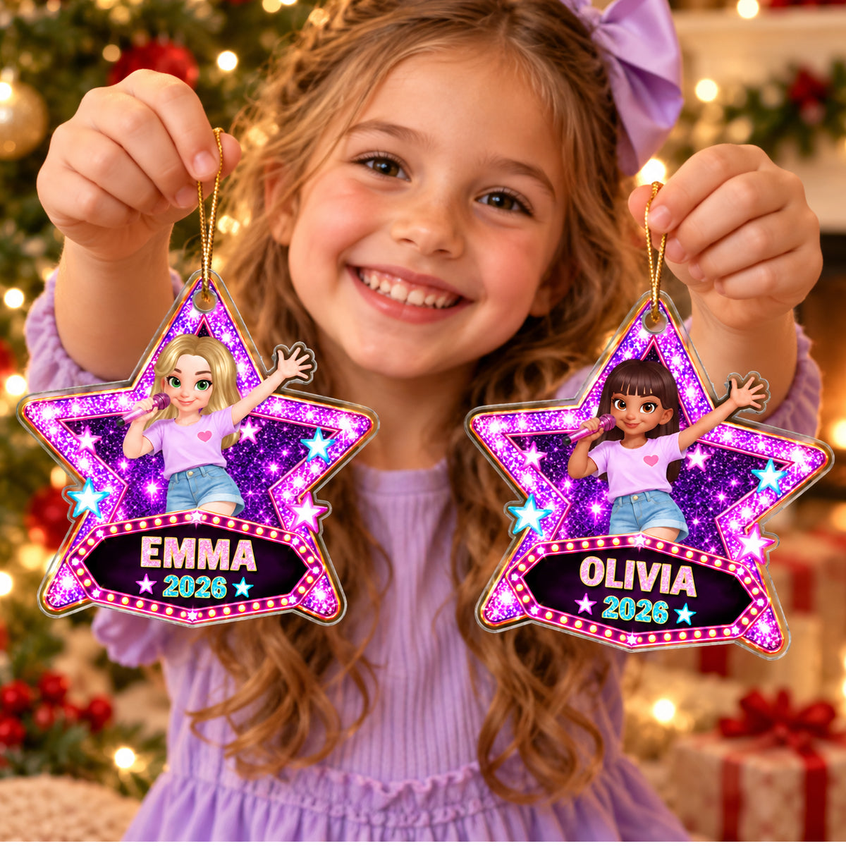 Pretty Girl Pop Star 2D Flat - Peresonalized Acrylic Ornament - Gift For Daughter, Granddaughter