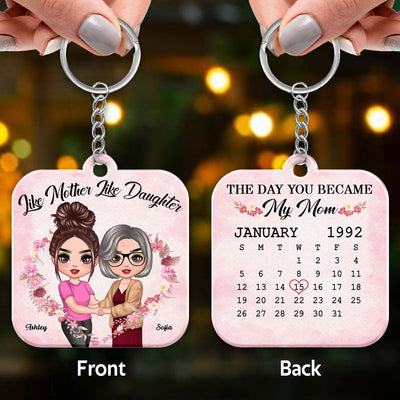 Doll Mother And Daughter Hugging Like Mother Like Daughter Calendar Date Personalized Acrylic Keychain