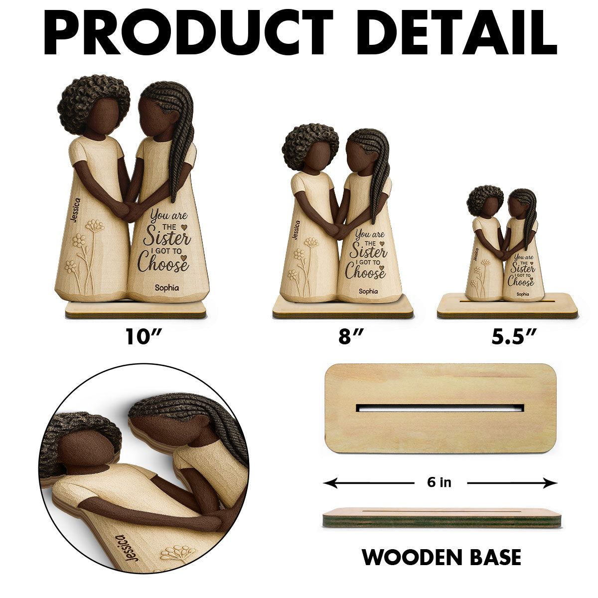 African American Besties You Are The Sister I Got To Choose - Personalized 2-Layered Wooden Plaque - Meaningful Gift For Best Friend