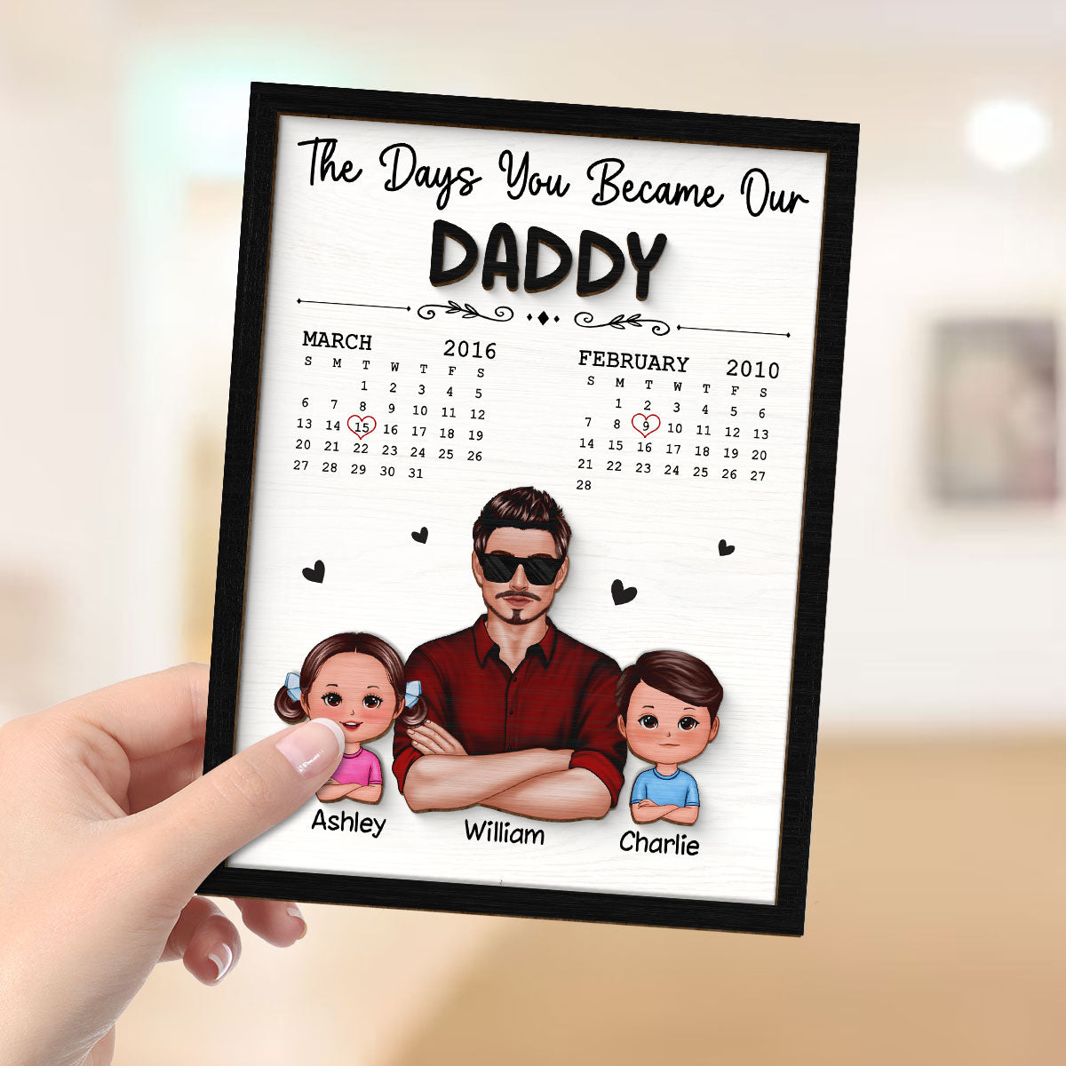 The Days You Became Our Dad Man & Doll Kids Personalized 2-Layer Wooden Plaque