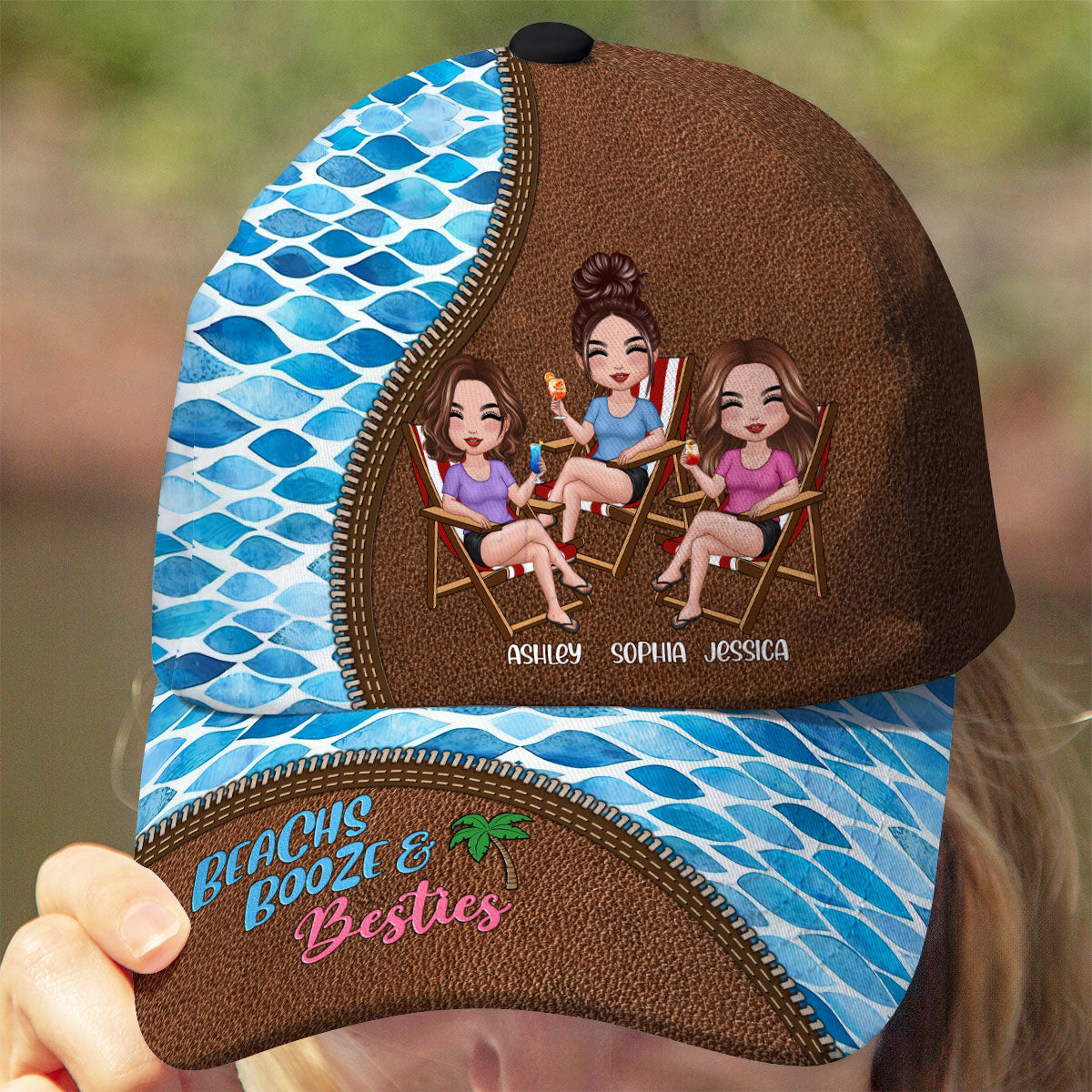 Beach Booze And Besties Personalized Classic Cap, Summer Gift For Besties