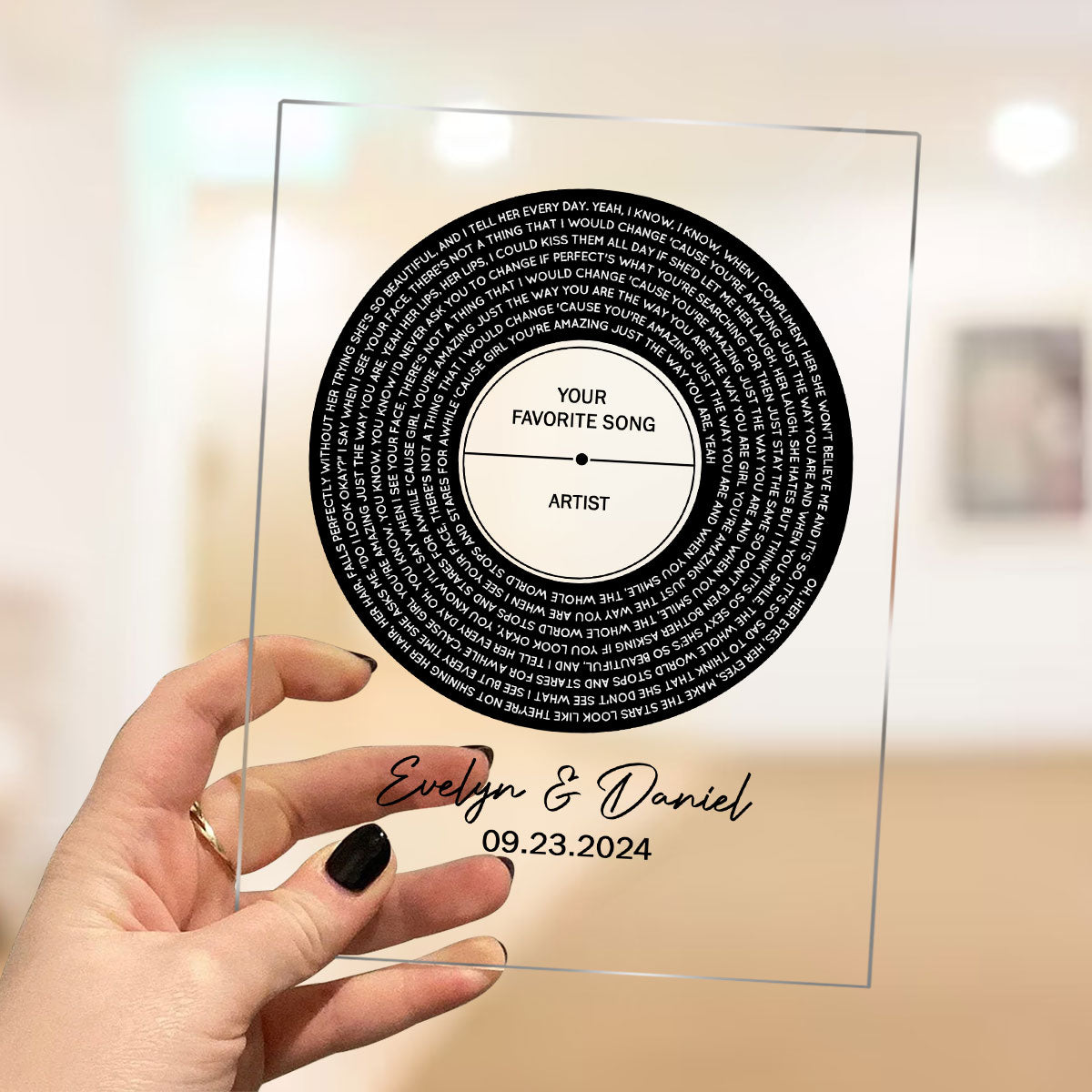 Personalized Vinyl Record Song with Lyrics on Acrylic with Stand,  Gift, Personalized Gift for Her, Gift for Him, Wedding Song Gift