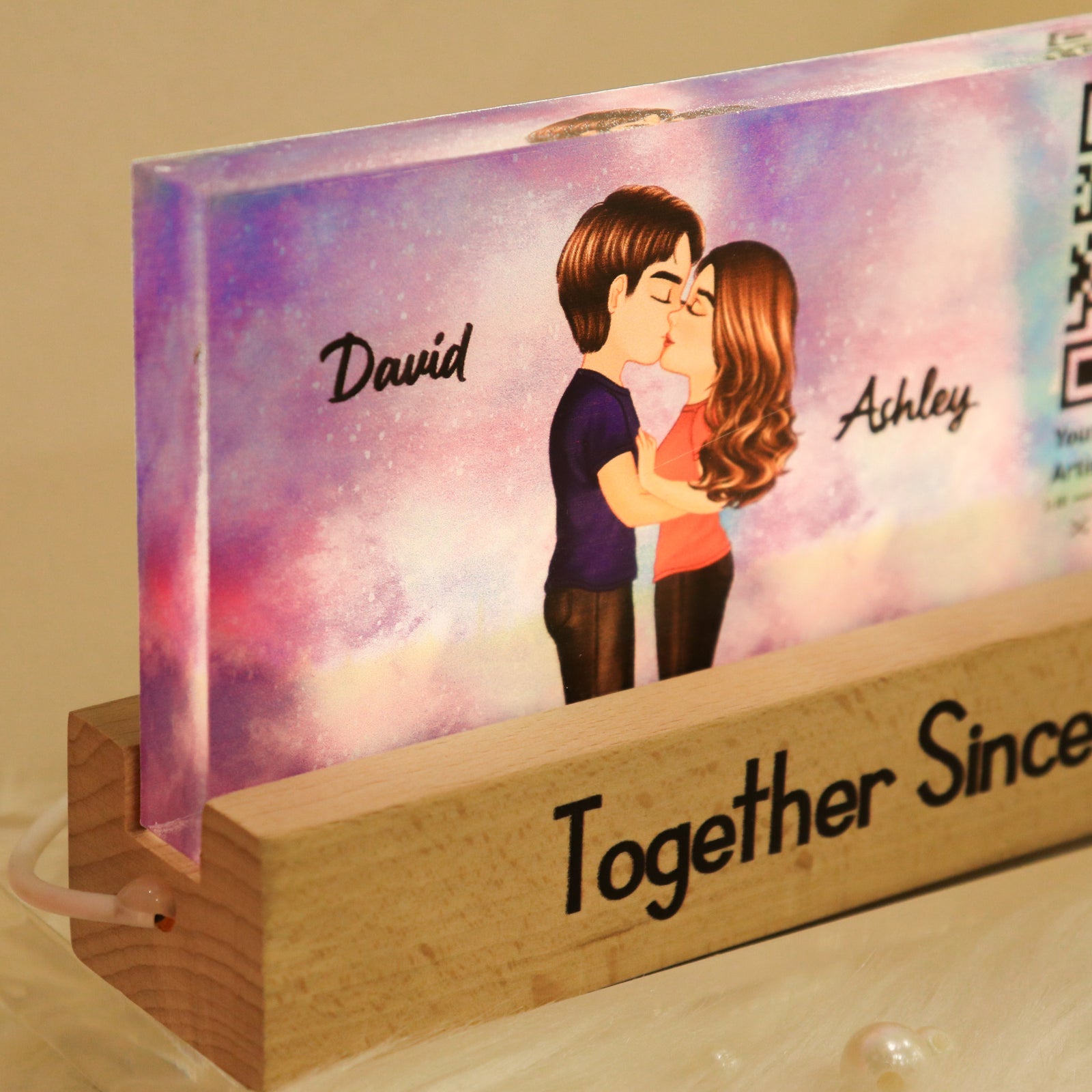 Couple Kissing, Favorite Song Scannable QR Code Personalized Acrylic LED Night Light, Anniversary, Just Because Gift For Her, Gift For Him