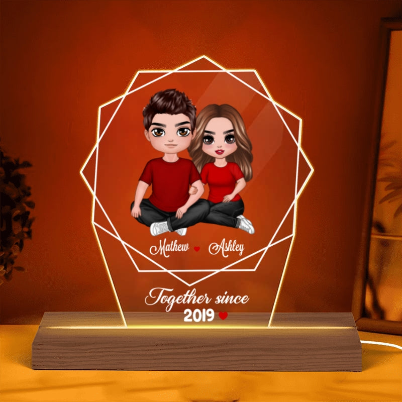 Embracing Doll Couple Hexagon Personalized Custom Shape LED Night Light