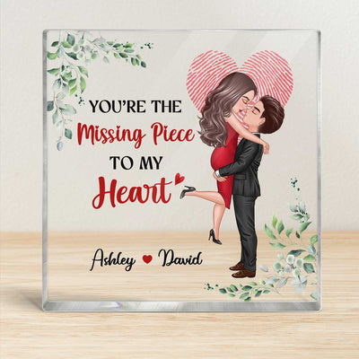 The Missing Piece Couple Heart Fingerprint Personalized Acrylic Block Plaque