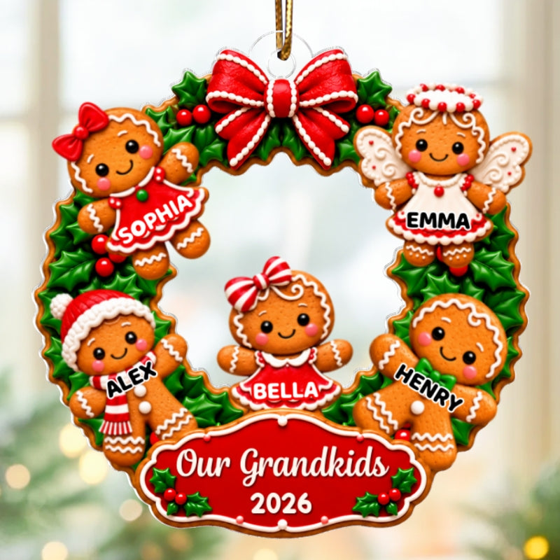Sweetest Grandkids Gingerbread Wreath - Personalized Acrylic Ornament - Christmas Gift For Kids, Grandkids