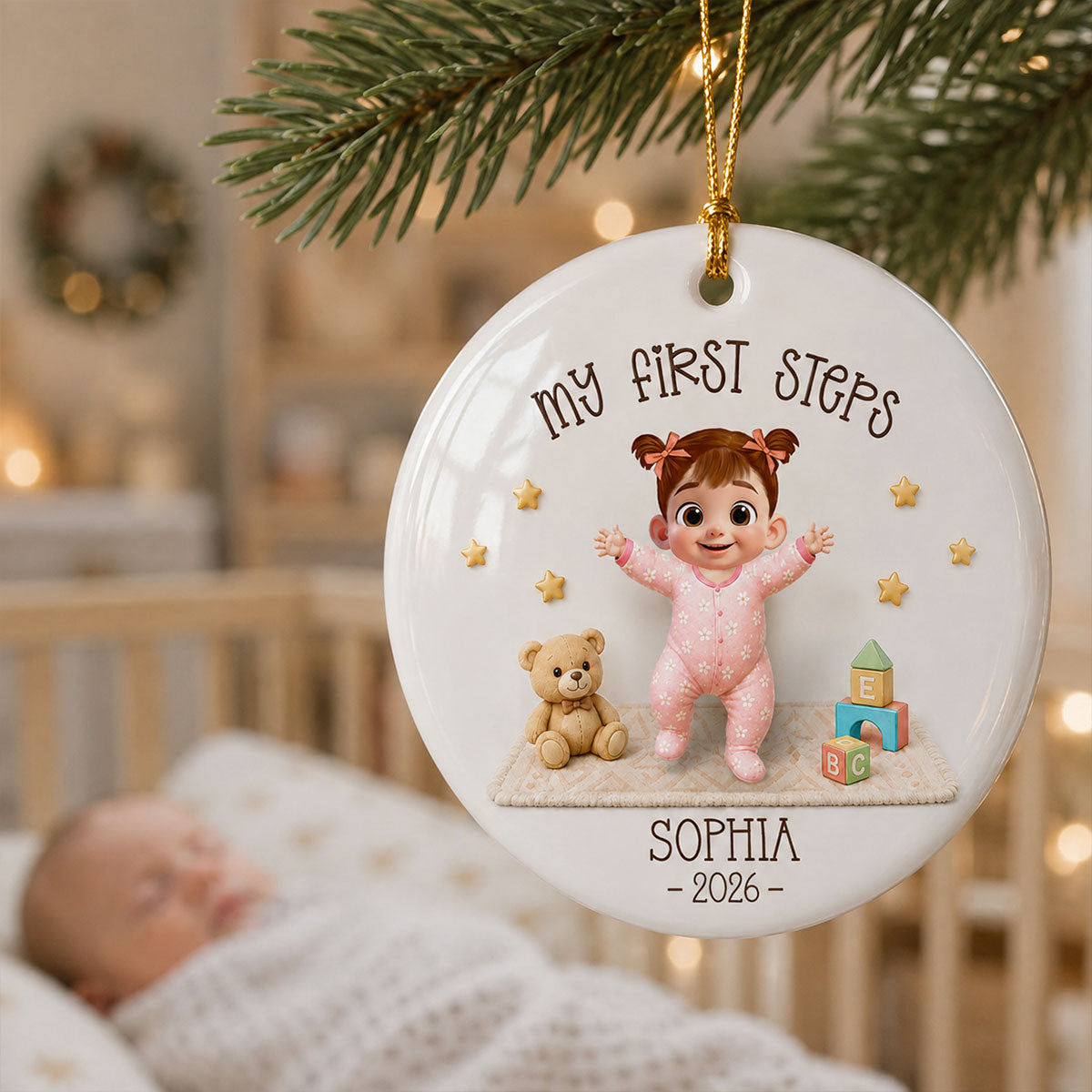 Baby First Steps Learned to Walk - Personalized Ceramic Ornament - Milestone Christmas Keepsake