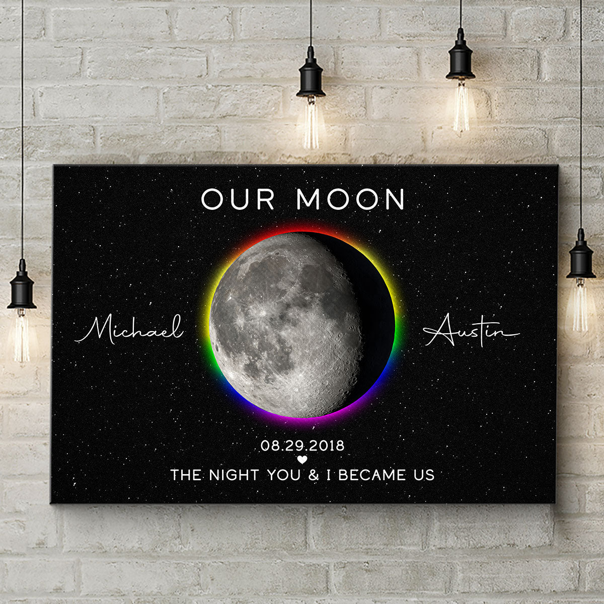 Our Moon LGBTQ Couple Gift Moon Phase Art Personalized Canvas, Pride Month Gift, Anniversary Gift