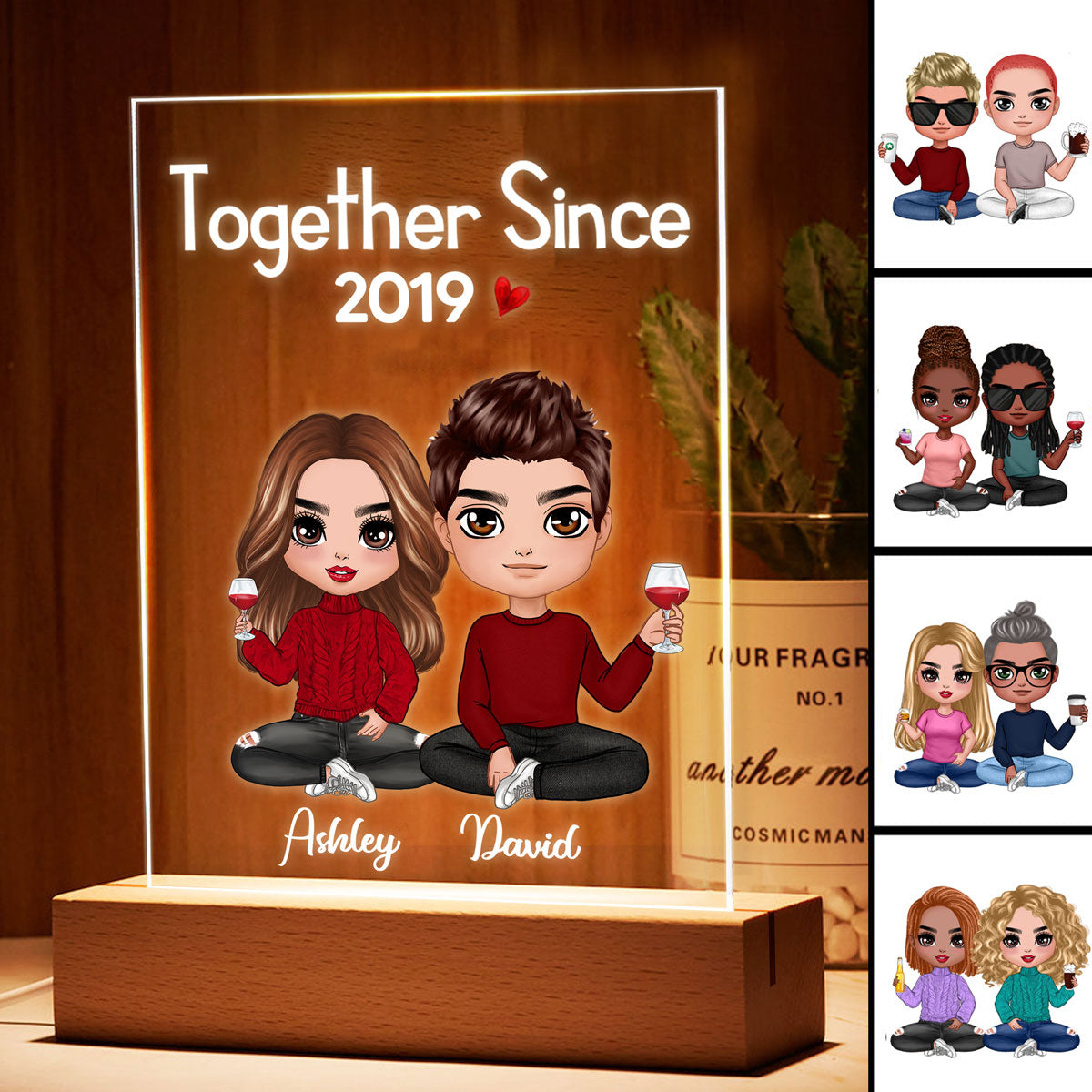 Couple Sitting - Personalized Acrylic Block Plaque LED Night Light - Anniversary Gift For Him, Gift For Her