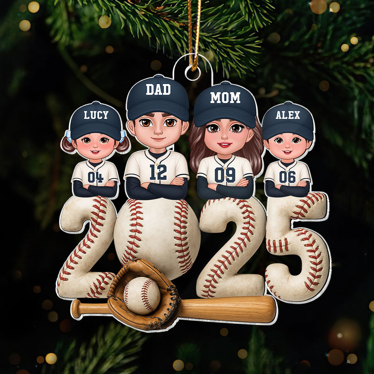 3D Effect Christmas Baseball Family Together We're A Team - Personalized Acrylic Ornament - Gift For Family