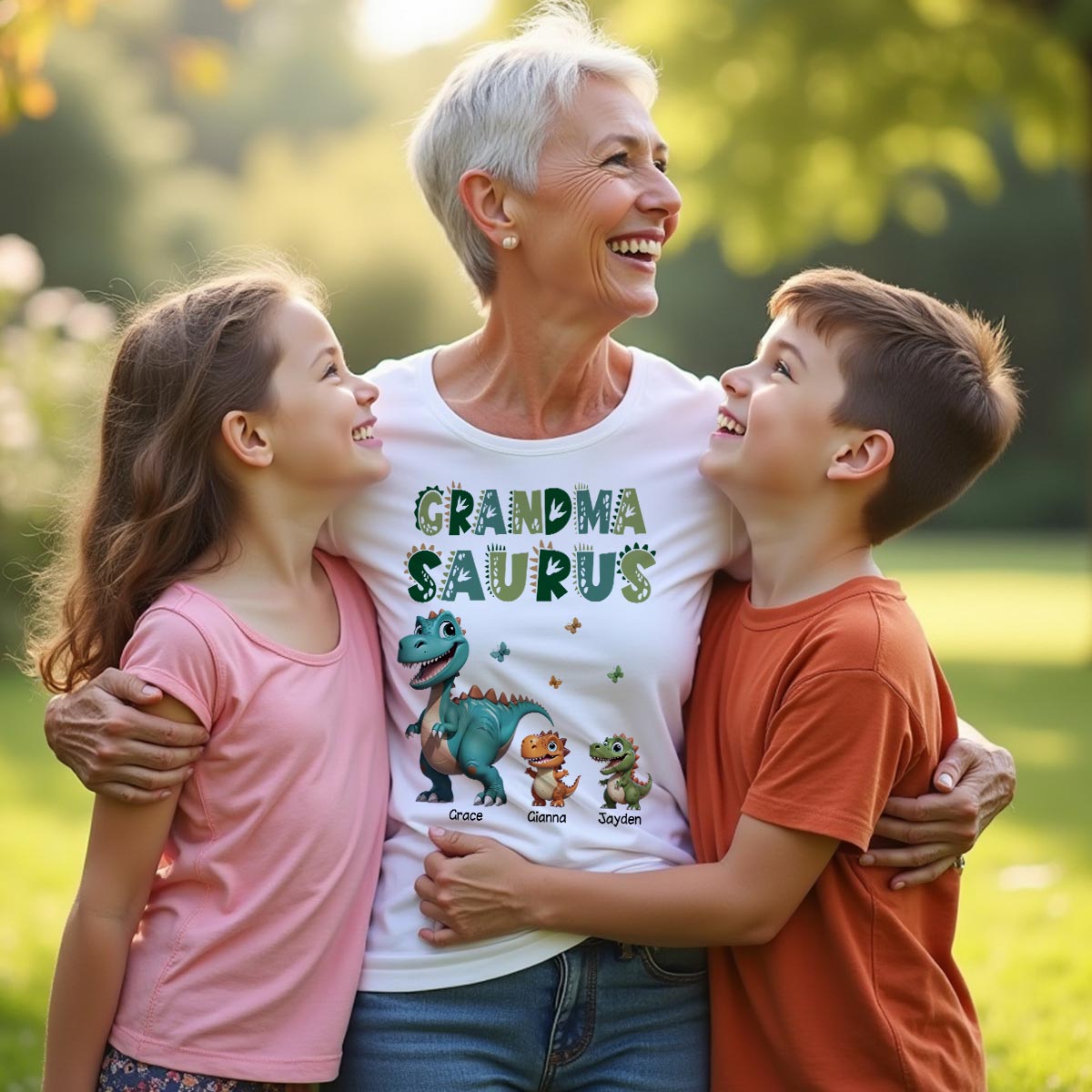 3D Effect Cute Dinosaurs Grandmasaurus Mamasaurus Personalized Shirt| Appreciation Gift, Birthday Gift For Mom, Grandma