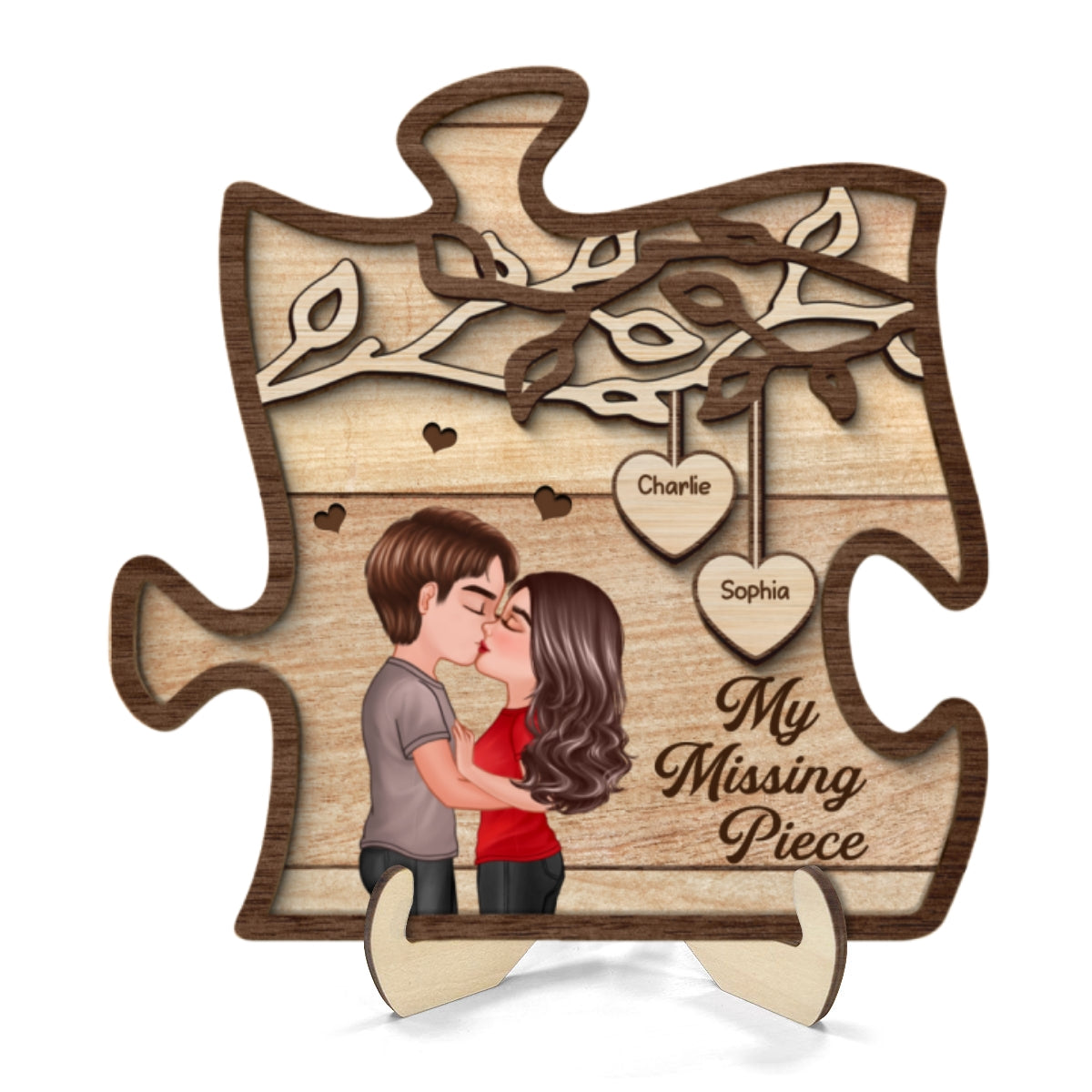 Couple Kissing Under Tree My Missing Piece Personalized 2-Layer Wooden Plaque