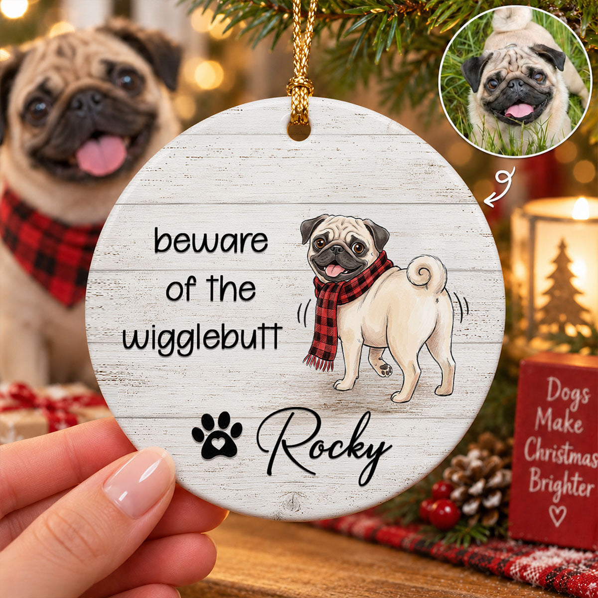 Beware of the Wigglebutt - Personalized Ceramic Ornament - Christmas Gift for Dog Cat Moms