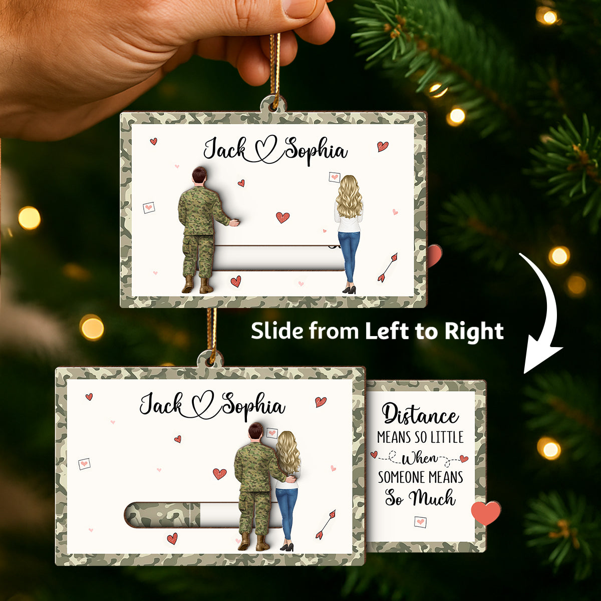 Distance Mean Nothing When Someone Mean Everything - Personalized Slide Ornament - Christmas Gift For Army Couple