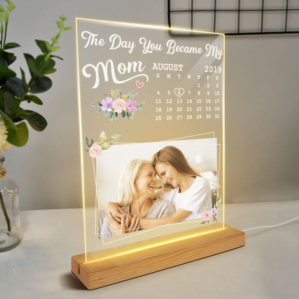 Custom Photo The Day You Became My Mom Gift For Mom From Son Daughter Personalized Rectangle Acrylic LED Night Light