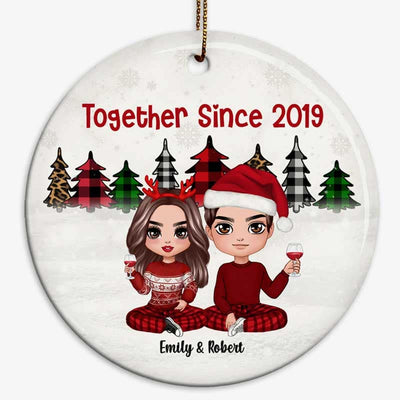 Christmas Tree Leopard Checkered Doll Couple Personalized Circle Ornament