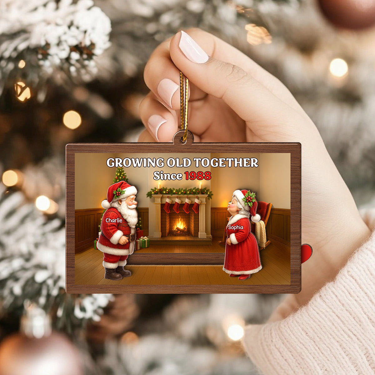 Santa Couple Growing Old Together Personalized Slide Ornament, Perfect Christmas Gift For Couples, For Her, For Him, For Wife, For Husband