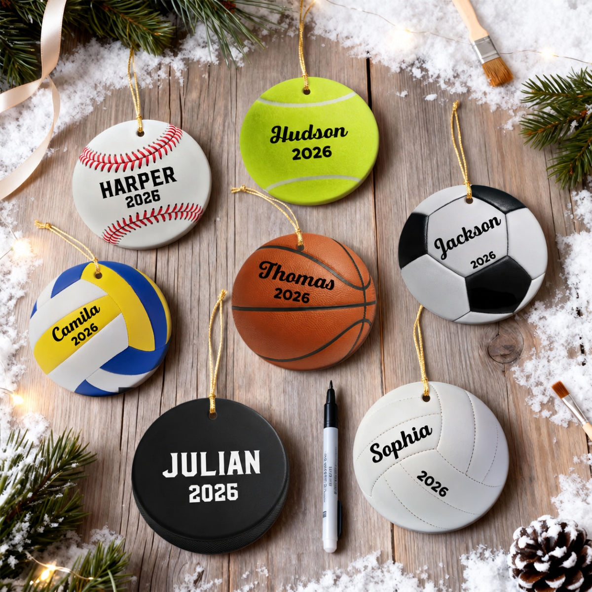 3D Effect Sport Player Custom Name & Number Soccer Baseball Football Basketball - Personalized Ceramic Ornament - Christmas Gift For Teenage, Kid