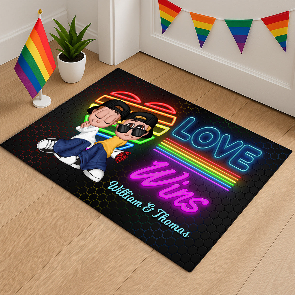 Home Sweet Home Love Wins Y2K Couple Neon Theme Personalized Doormat