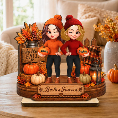 Besties Forever Fall Pumpkin Patch 2D Flat - Personalized Wooden Plaque - Cozy Fall Season Gift for Besties