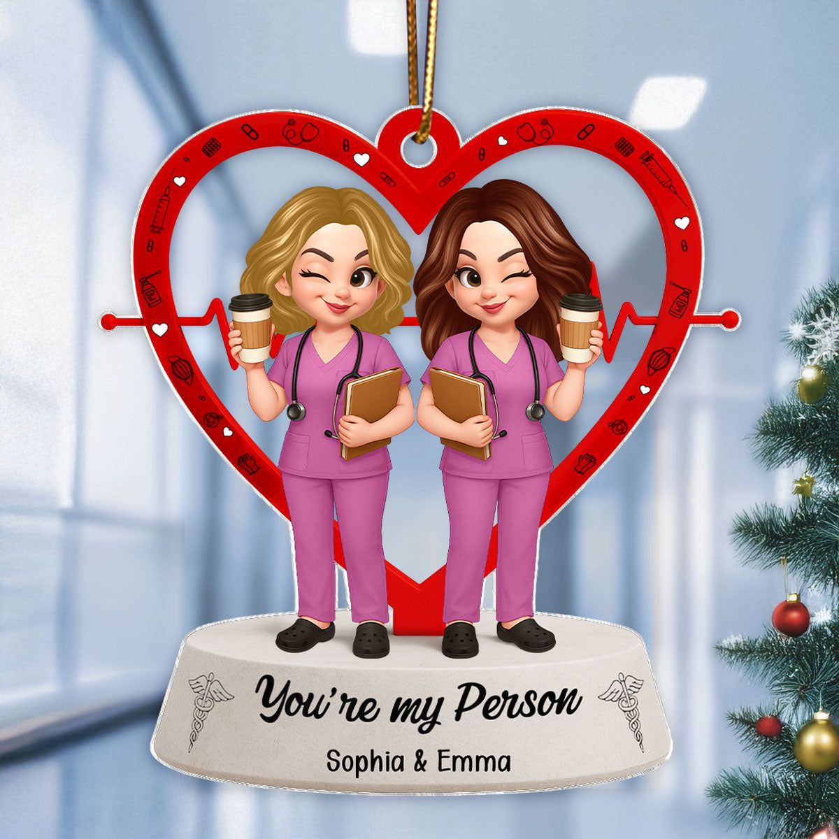 Nurse Heart Friendship Personalized Acrylic Ornament, Christmas Gift for Coworkers