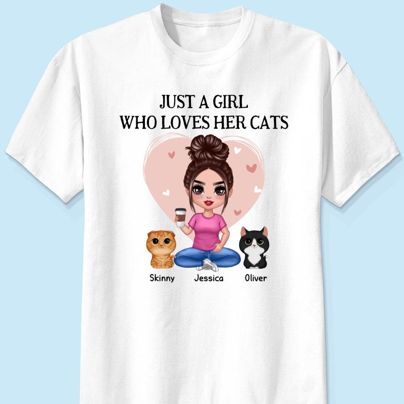 Pink Heart Just A Woman Who Loves Her Cats Personalized Shirt, Heartfelt 2025 Gift For Cat Moms, Cat Lovers