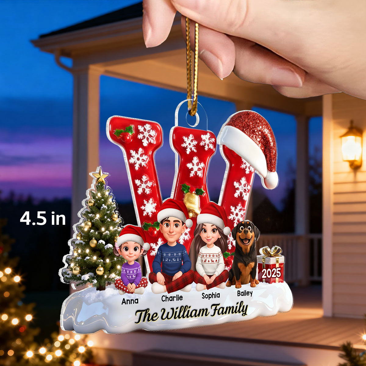 3D Effect Christmas Festive Family Name Initial Beautiful Family Together - Personalized Acrylic Ornament - Gift For Family