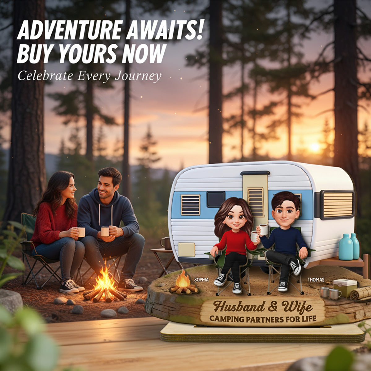 Eternal Love Couple Camping Partners For Life - Personalized 2-Layered Wooden Plaque - Valentine's Day Gift For Couple, For Campers