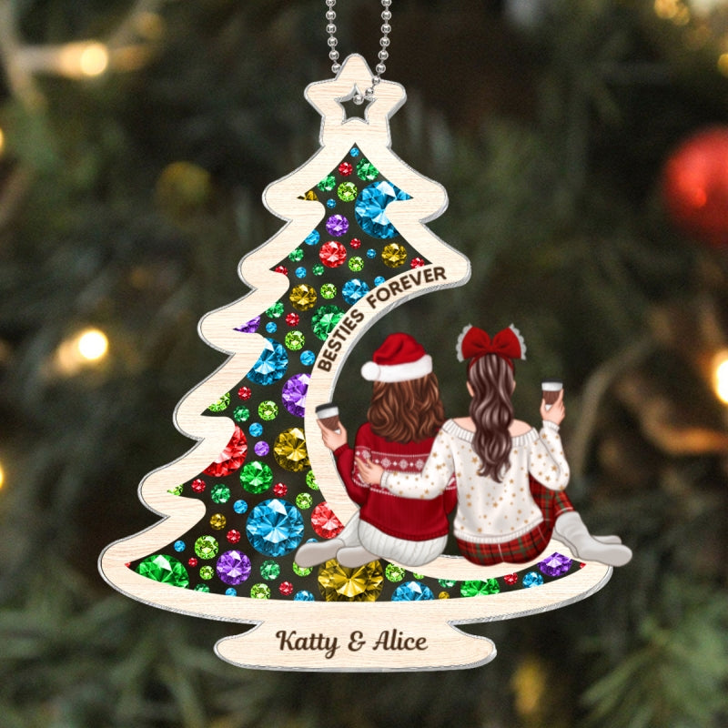 Sisters On Christmas Tree Gemstones Effect Personalized Acrylic Ornament, Christmas Gift for Sisters, Siblings, Besties