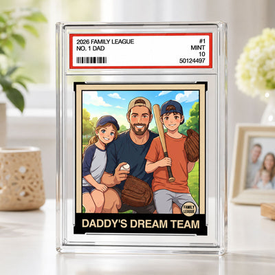 Cartoon Style Baseball Daddy's Dream Team Trading Card - Personalized Acrylic Block Plaque - Father's Day Gift For Baseball Dad, Husband