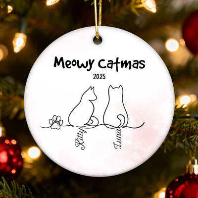My Babies Cat Line Art - Personalized Ceramic Ornament - Christmas Ornament For Cat Lovers