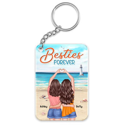 Beach Landscape Back View Heart Hands Besties Forever Personalized Acrylic Keychain