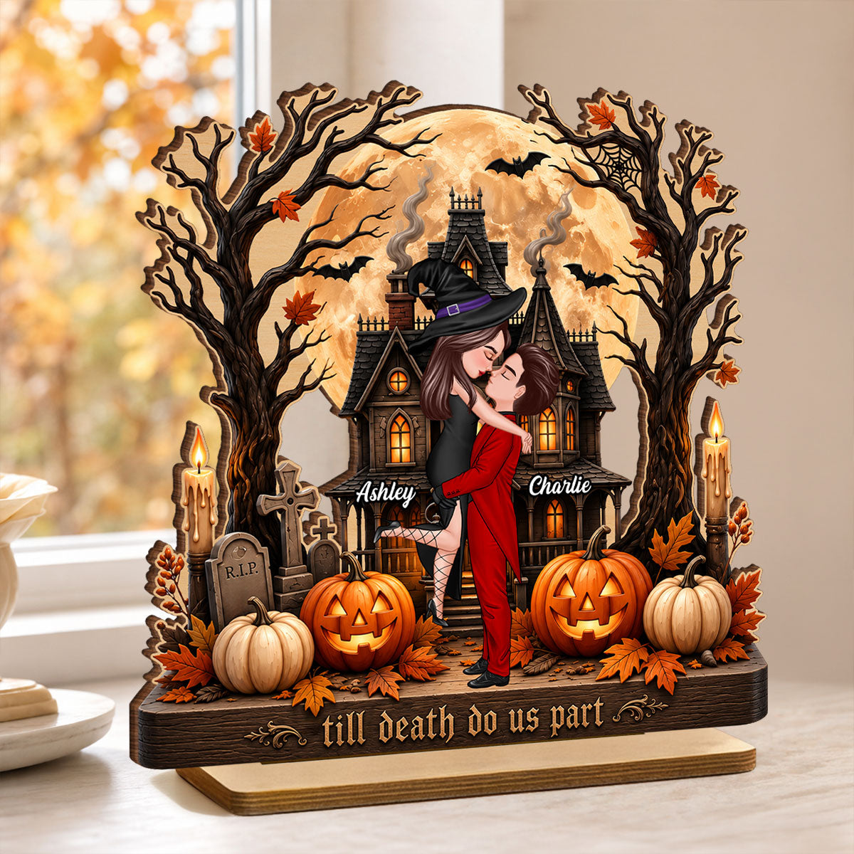 Couple Haunted House Ghost - Personalized 2-Layered Wooden Plaque - Halloween Decor Gift, Gift For Couple
