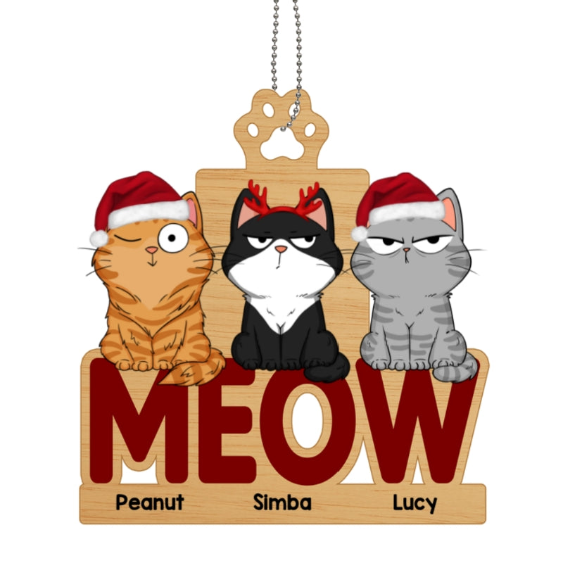 Funny Cat Expressions Sitting Personalized Wooden Ornament