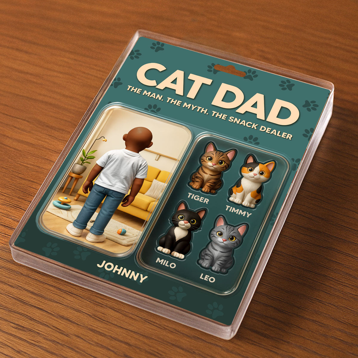 Cat Dad Cartoon Figures Style Personalized Acrylic Block Plaque, Father's Day Gift for Cat Lover