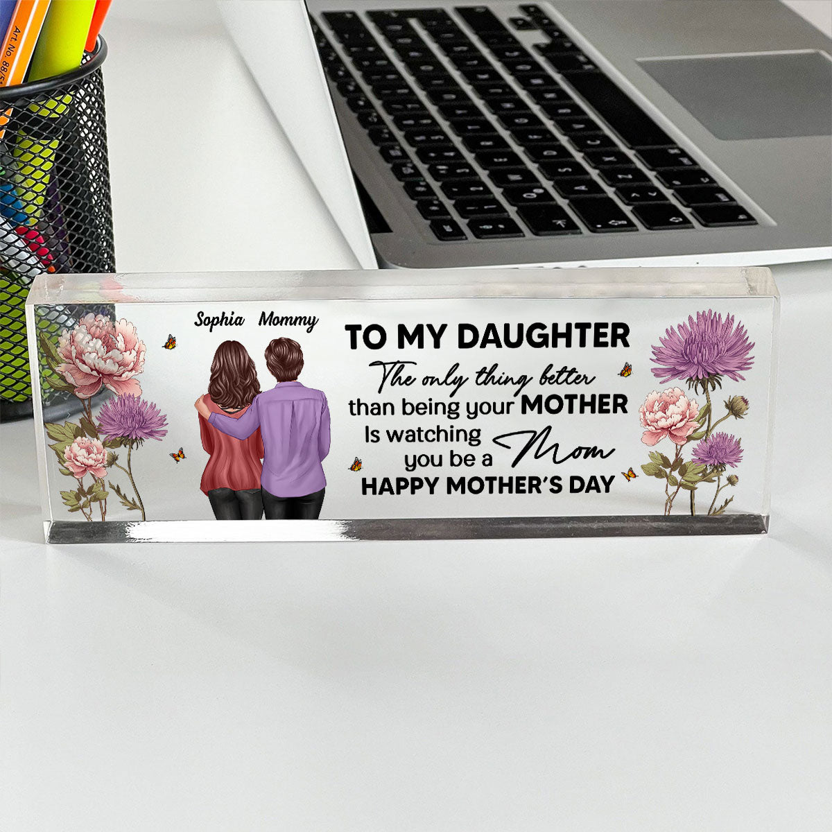 Birth Month Flowers To My Daughter From Mom Personalized Acrylic Desk Name Plate