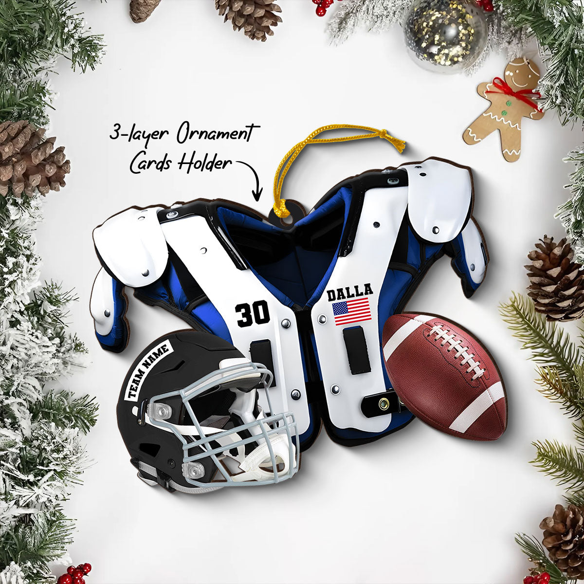 American Football Shoulder Pads Personalized Money Gift Card Holder Ornament, Christmas Unique Gift For Football Player, Football Lover