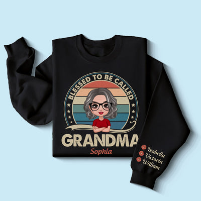 Retro Blessed To Be Called Grandma Personalized Sleeve Printed Sweatshirt