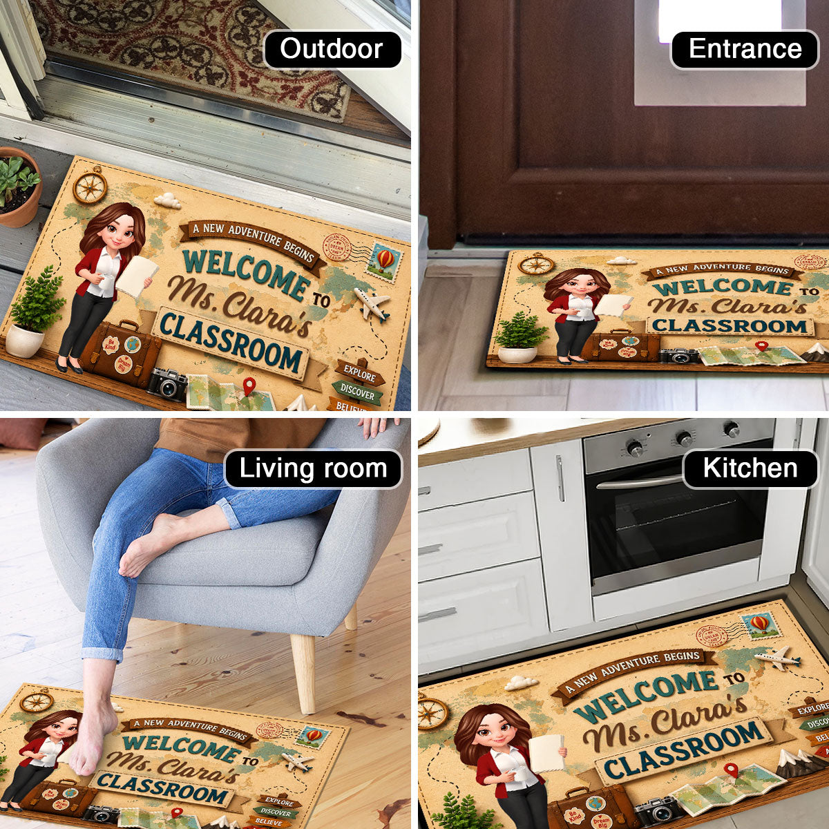 A New Adventure Begins Teacher Classroom - Personalized Doormat - Back To School Gift For Teacher, Classroom Decor