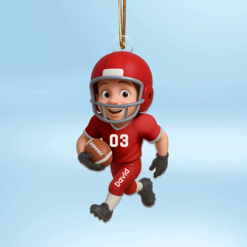 Football Player Personalized 2D Flat Acrylic Ornament, Christmas Gift for Son, Grandson