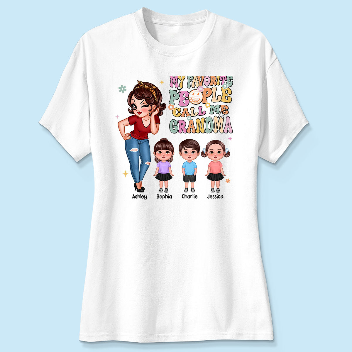 Favorite People Call Me Grandma Vintage Style Personalized Shirt
