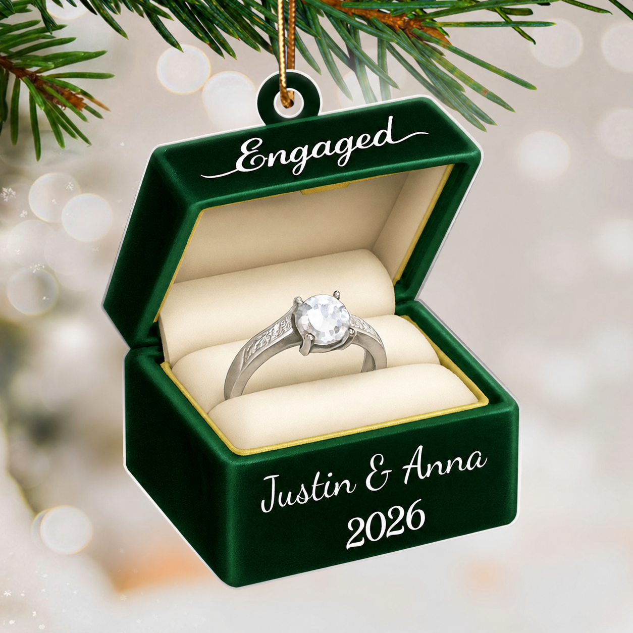 Custom Ring Box Couple Engagement - Personalized Acrylic Ornament, Custom Name Proposal Keepsake, Engagement Gift