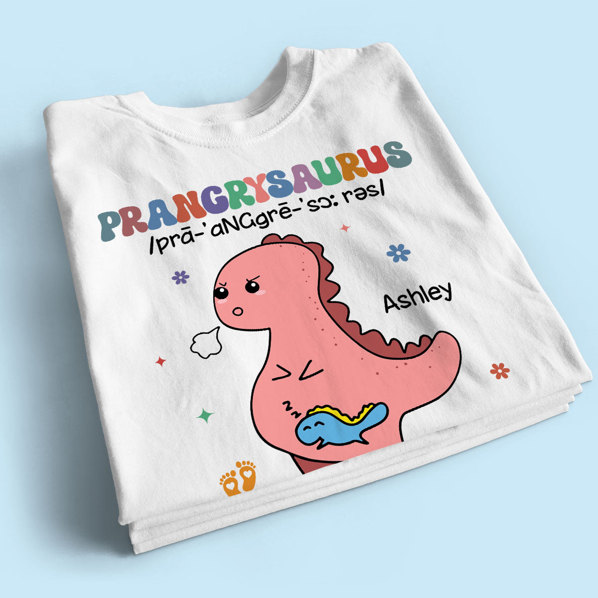Prangrysaurus Retro Style Personalized Shirt, Custom Pregnancy Reveal Shirt, Gift For Expecting Moms