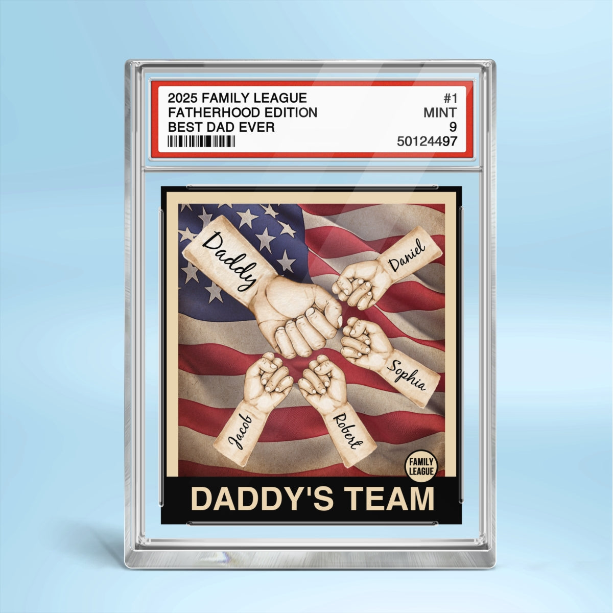 Daddy's Team Dad & Kids Fist Bumps Trading Card Style Personalized Acrylic Block Plaque