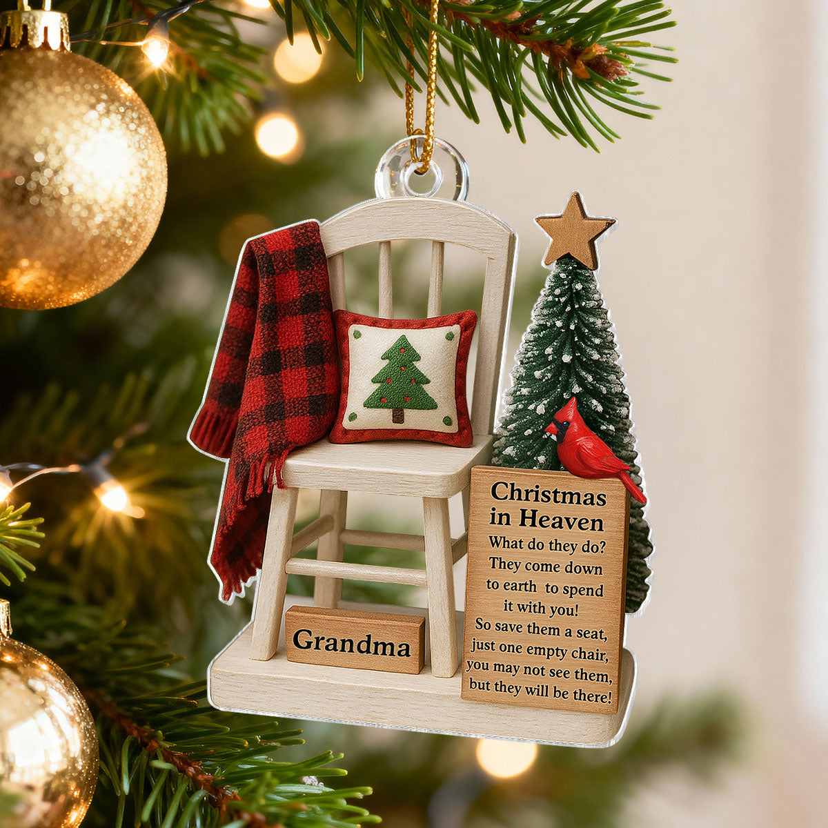 Christmas In Heaven Save A Seat - Personalized Acrylic Ornament - Christmas Memorial Keepsake For Family