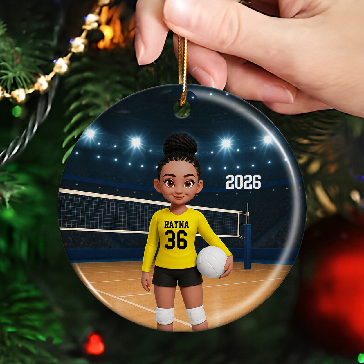 Volleyball Girl On Court - Personalized Ceramic Ornament - Christmas Gift For Teen Girl, Daughter, Granddaughter