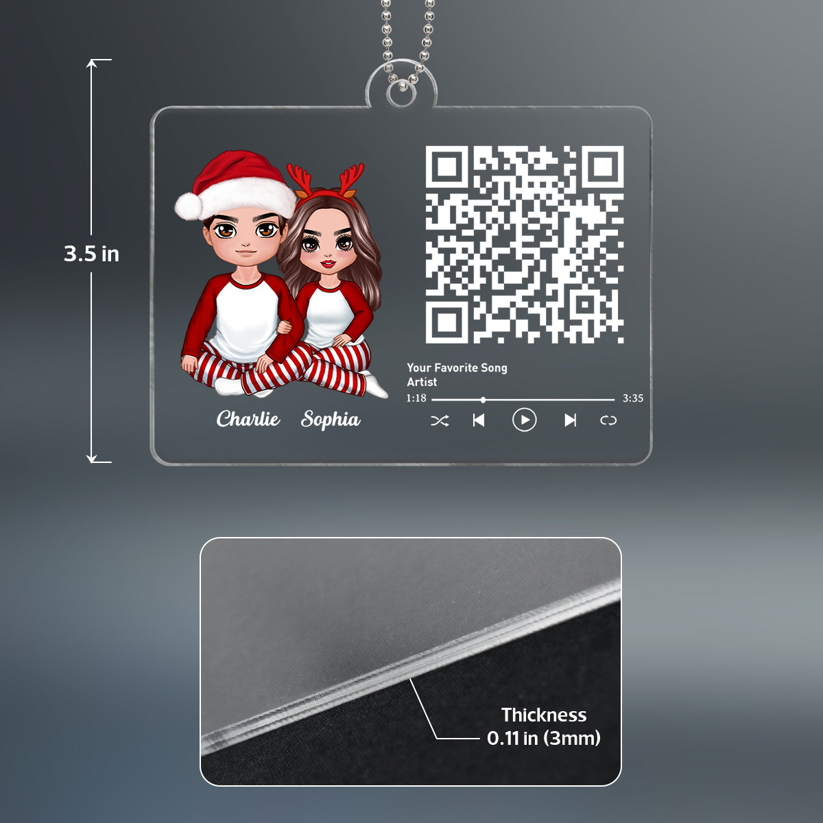 Custom Couple Song Scannable QR Code Personalized Christmas Acrylic Ornament