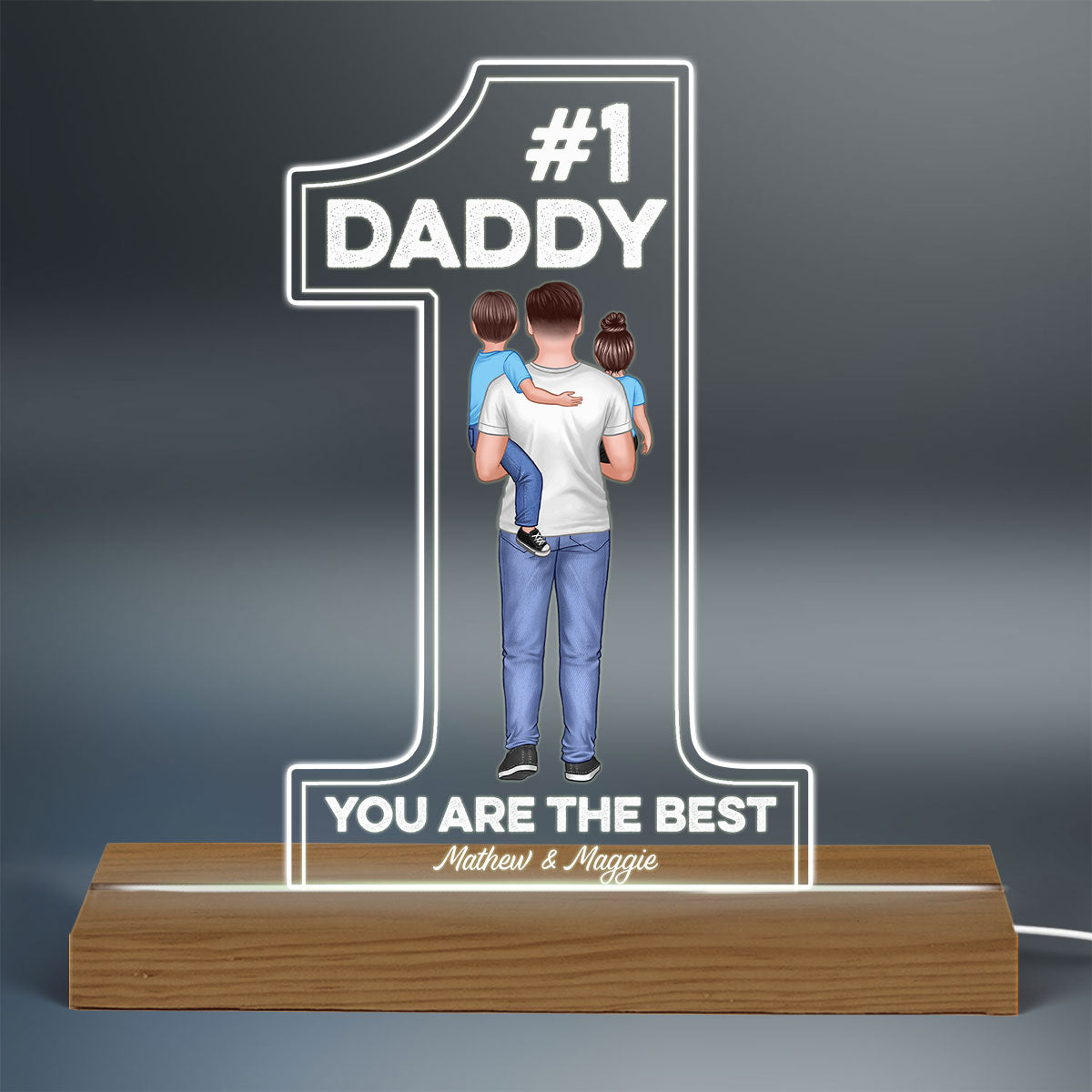 #1 Dad Grandpa Holding Kids Personalized Custom Shape Acrylic LED Night Light